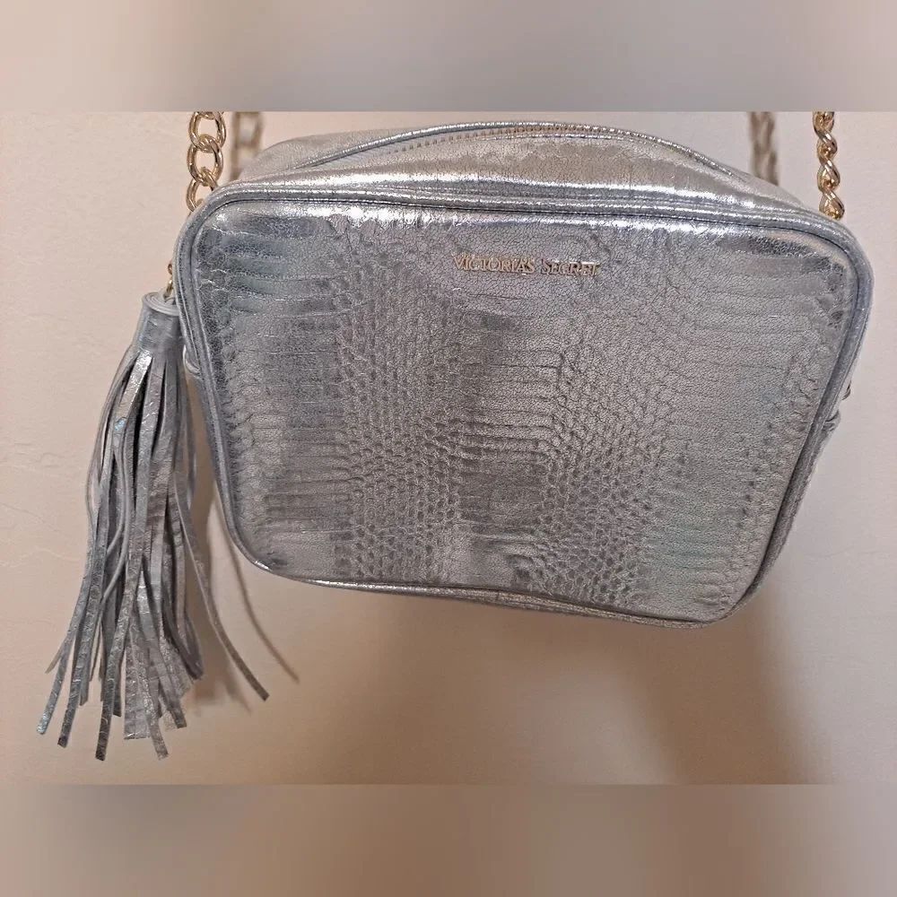 Victoria's Secret faux snakeskin silver & gold chain crossbody bag
